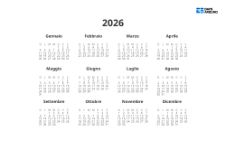Modello di calendario annuale con mini calendari 4×3 e ampio spazio per scrivere (Orizzontale)