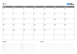 Landscape monthly calendar with Monday start and 6-week layout, featuring a bottom event list and notes area as a printable template
