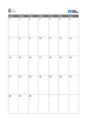 Highly readable 5-week monthly calendar template using date boxes and surrounding margins for notes (vertical)