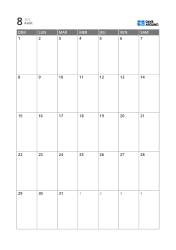 Modèle de calendrier mensuel sur 5 semaines, facile à lire, avec espace pour planning et notes rapides (vertical)