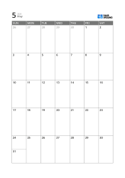 Highly readable 5-week monthly calendar template using date boxes and surrounding margins for notes (vertical)