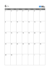 Highly readable 5-week monthly calendar template using date boxes and surrounding margins for notes (vertical)