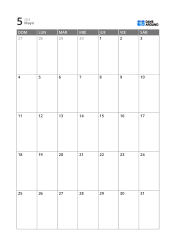 Plantilla de calendario mensual de 5 semanas con alta legibilidad y espacio para agenda y notas breves (vertical)