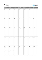 Modello di calendario mensile a 5 settimane, facile da leggere, con spazio per appuntamenti e appunti (verticale)