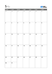 Plantilla de calendario mensual de 5 semanas con alta legibilidad y espacio para agenda y notas breves (vertical)