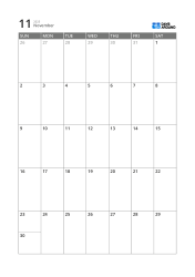 Highly readable 5-week monthly calendar template using date boxes and surrounding margins for notes (vertical)