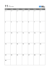 Modèle de calendrier mensuel sur 5 semaines, facile à lire, avec espace pour planning et notes rapides (vertical)