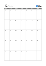 Modèle de calendrier mensuel sur 5 semaines, facile à lire, avec espace pour planning et notes rapides (vertical)