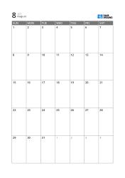 Highly readable 5-week monthly calendar template using date boxes and surrounding margins for notes (vertical)