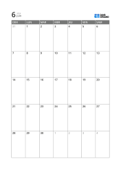 Modèle de calendrier mensuel sur 5 semaines, facile à lire, avec espace pour planning et notes rapides (vertical)