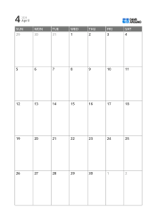 Highly readable 5-week monthly calendar template using date boxes and surrounding margins for notes (vertical)