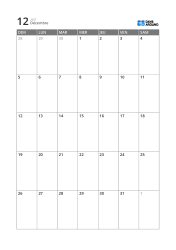 Modèle de calendrier mensuel sur 5 semaines, facile à lire, avec espace pour planning et notes rapides (vertical)