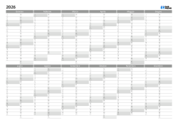 Calendario annuale stampabile con layout suddiviso in due semestri e ampio spazio per note (orizzontale)
