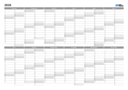Printable yearly calendar with a split half-year layout and generous notes space (horizontal)