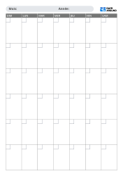 Calendrier mensuel portrait à compléter à la main avec choix du début dimanche ou lundi, grille de 5 ou 6 semaines et séparation claire entre dates et planning