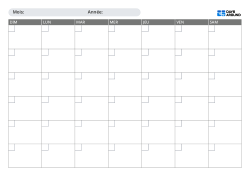 Calendrier mensuel paysage à compléter à la main avec choix du début dimanche ou lundi, grille de 5 ou 6 semaines et séparation claire entre dates et planning