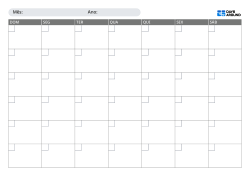 Calendário mensal em formato paisagem para preencher à mão com opções de início no domingo ou segunda-feira, layouts de 5 ou 6 semanas e organização clara de datas e compromissos