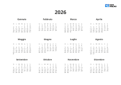 Modello di calendario annuale con mini calendari 4×3 e spazio extra per le note (Orizzontale)