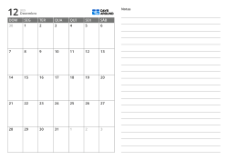 Modelo de calendário mensal horizontal com uma grade mensal 7×5 na metade esquerda e um amplo espaço de notas com linhas na metade direita.