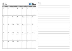A landscape monthly calendar template with a 7×5 monthly grid on the left half and a wide lined notes section on the right half.