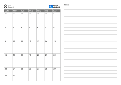A landscape monthly calendar template with a 7×5 monthly grid on the left half and a wide lined notes section on the right half.