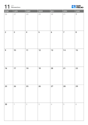 Modèle de calendrier mensuel vertical sur 6 semaines avec cases élargies en semaine, calendrier imprimable pour le travail