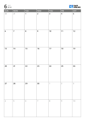 6-week portrait monthly calendar template with expanded weekday space, printable calendar for work planning