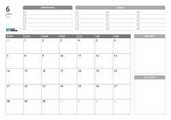Prioridades y TAREAS en la parte superior, un calendario mensual de 7 × 5 abajo a la izquierda y Revisión y Reflexión abajo a la derecha – plantilla de calendario mensual (horizontal)
