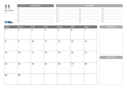 Oben Prioritäten und AUFGABEN, unten links ein Monatskalender mit 7 Spalten × 5 Zeilen und unten rechts Rückblick und Reflexion – Monatskalender-Vorlage (Querformat)