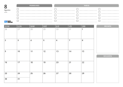 Prioridades y TAREAS en la parte superior, un calendario mensual de 7 × 5 abajo a la izquierda y Revisión y Reflexión abajo a la derecha – plantilla de calendario mensual (horizontal)