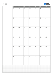 纵向月历模板，周日开始的6周月历，左侧笔记区，下方网格笔记区