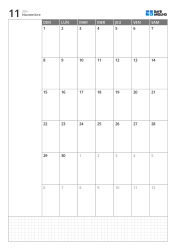 Modèle de calendrier mensuel portrait avec calendrier sur 6 semaines commençant le dimanche, espace de notes à gauche et grille en bas