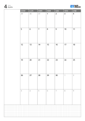 Modello di calendario mensile verticale con calendario di 6 settimane con inizio domenica, spazio note a sinistra e griglia note in basso