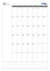 纵向月历模板，周日开始的6周月历，左侧笔记区，下方网格笔记区