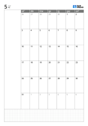 पोर्ट्रेट मासिक कैलेंडर टेम्पलेट, रविवार से शुरू होने वाला 6-सप्ताह कैलेंडर, बाईं ओर नोट क्षेत्र और नीचे ग्रिड नोट सेक्शन