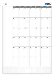 Modèle de calendrier mensuel portrait avec calendrier sur 6 semaines commençant le dimanche, espace de notes à gauche et grille en bas