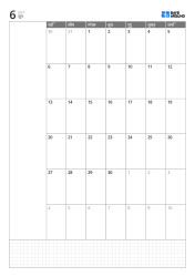 पोर्ट्रेट मासिक कैलेंडर टेम्पलेट, रविवार से शुरू होने वाला 6-सप्ताह कैलेंडर, बाईं ओर नोट क्षेत्र और नीचे ग्रिड नोट सेक्शन