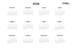 Modello di calendario annuale orientato alle note con mini calendari 4×3 e ampi margini (Orizzontale)