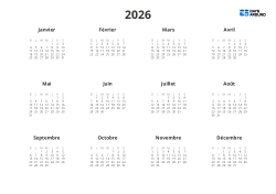Modèle de calendrier annuel axé sur les notes avec mini-calendriers 4×3 et larges marges (Paysage)