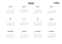 Notizorientierte Jahreskalender-Vorlage mit 4×3 Mini-Monatskalendern und großzügigen Rändern (Querformat)