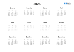 Modelo de calendário anual focado em anotações com mini calendários 4×3 e margens amplas (Paisagem)