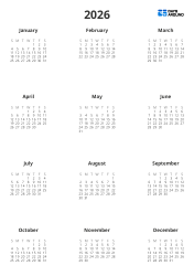 Note Friendly Yearly Calendar