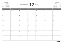 Calendário mensal horizontal de 5 semanas com início na segunda-feira, pré-visualização e margens flexíveis