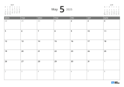 5-week landscape monthly calendar starting Monday with previous and next month preview and flexible margins