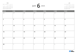 5-wöchiger Monatskalender im Querformat mit Wochenstart am Montag, Vorschau auf Vor- und Folgemonat und flexiblem Randbereich