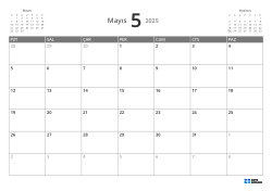 Pazartesi başlangıçlı 5 haftalık yatay aylık takvim, ay önizleme ve esnek boşluklar