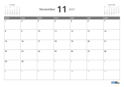 5-week landscape monthly calendar starting Monday with previous and next month preview and flexible margins