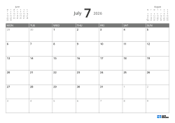 5-week landscape monthly calendar starting Monday with previous and next month preview and flexible margins