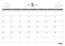 Calendrier mensuel horizontal sur 5 semaines début lundi avec aperçu des mois et marges flexibles