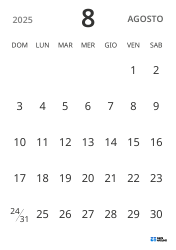 modello di calendario mensile in verticale, con solo le date per concentrarsi sulla pianificazione con un design semplice